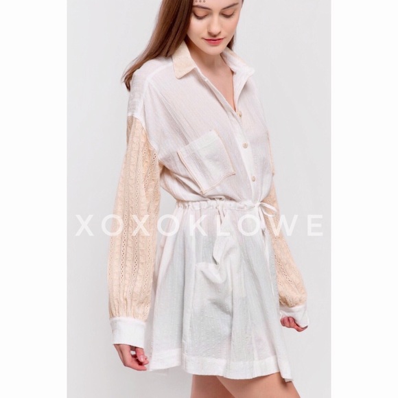 POL Off White Shirt Dress Lace Long Sleeves Oversized Fit - Picture 8 of 10